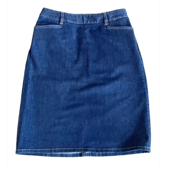 Ann Taylor stretch denim pencil skirt Knee length Dark wash Size 4 - Picture 1 of 8